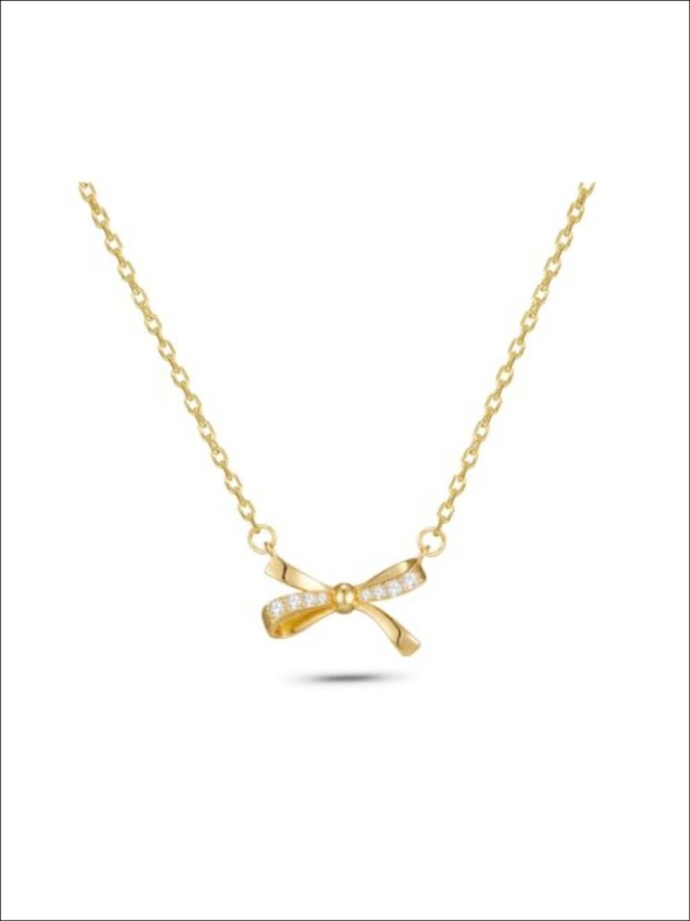 Sterling Silver Bow Necklace CZ Pendant Adjustable 16+2 Inch